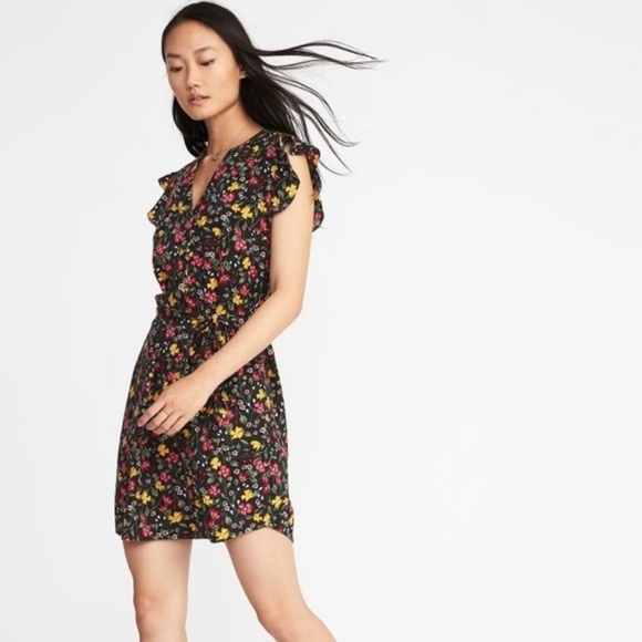 Old Navy Black Colorful Pink Floral Sleeveless Mini Sundress Size Large - Picture 1 of 8